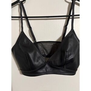 Colsie Black Faux Leather Mesh Triangle Bralette XS Adjustable Straps Edgy